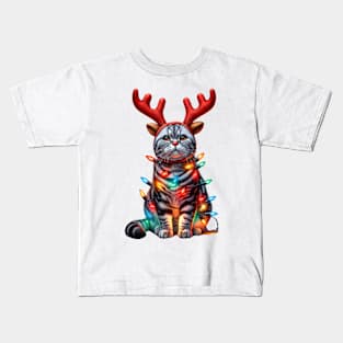 Christmas Red Nose American Shorthair Cat Kids T-Shirt